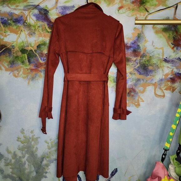 Forever 21 Women's Suede-Like Rust Trench Coat With Belt Size S - Picture 8 of 12